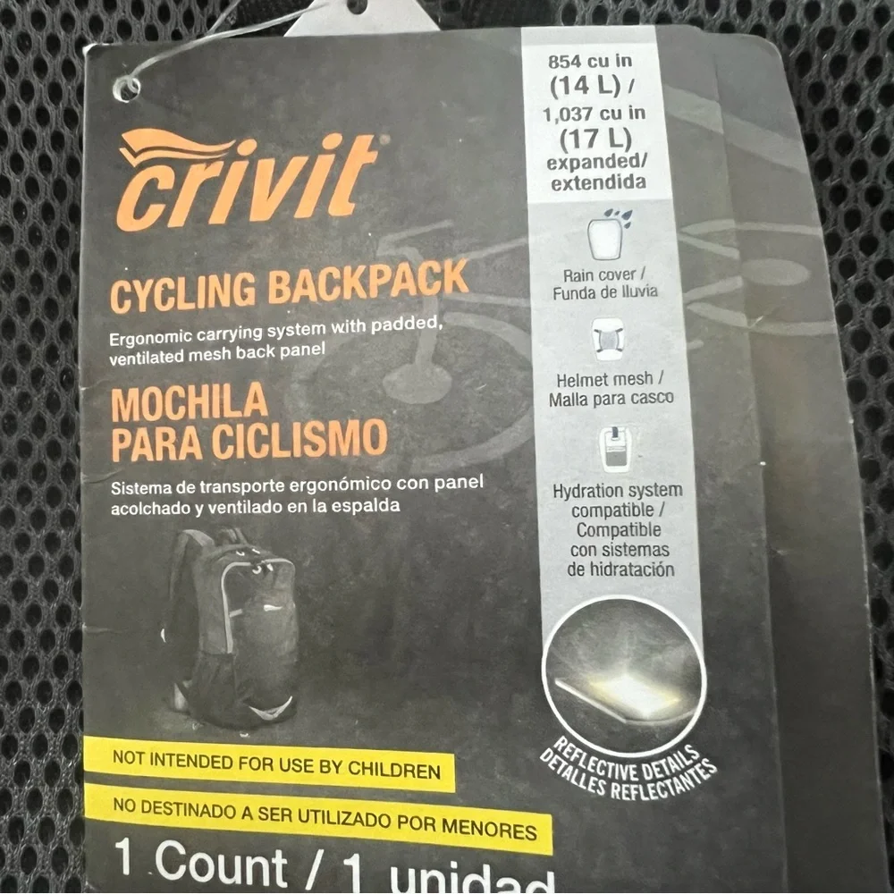 Crivit Cycling Black/Gray Backpack 14L Brand New with Tags - Picture 4 of 8